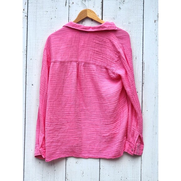 Michael Stars Women's Pink Leo Gauze Button Down Long Sleeve Shirt Sz XS - Picture 11 of 13